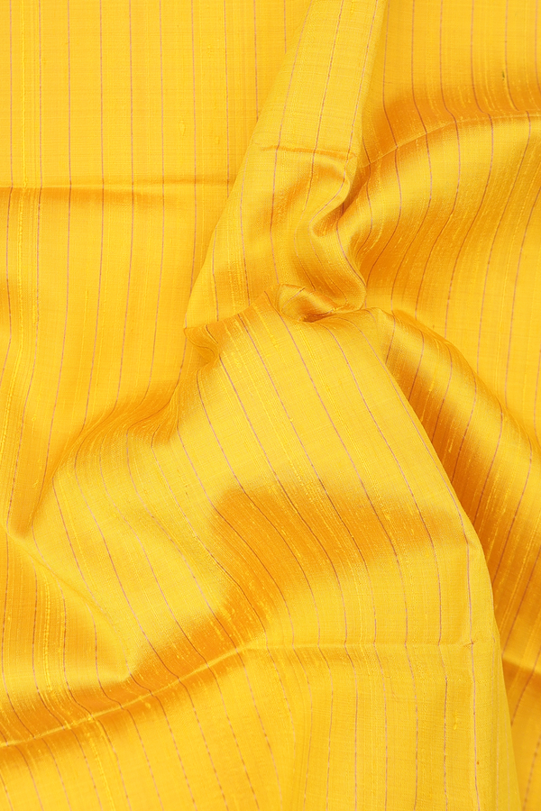 Raw Silk Saree In Yellow With Stripes Design