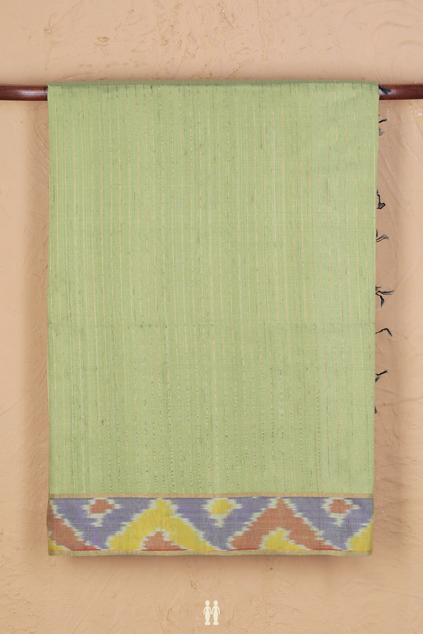 Raw Silk Saree In Green With Stripes Design