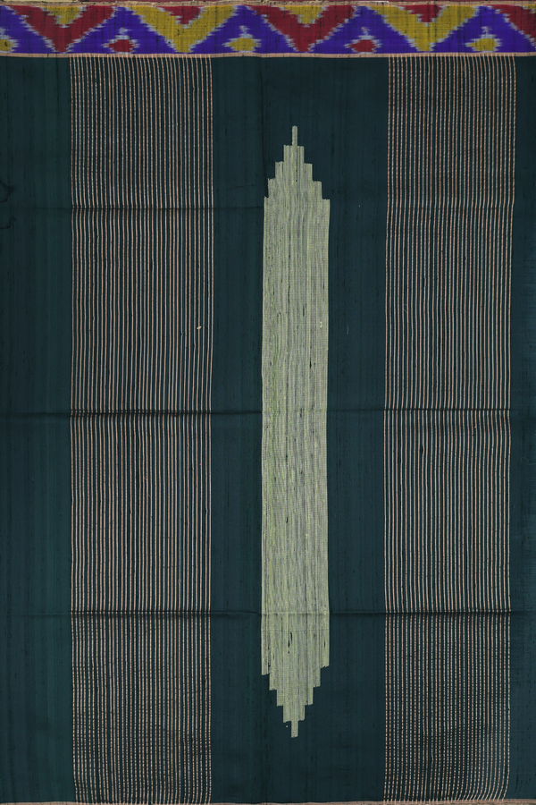 Raw Silk Saree In Green With Stripes Design