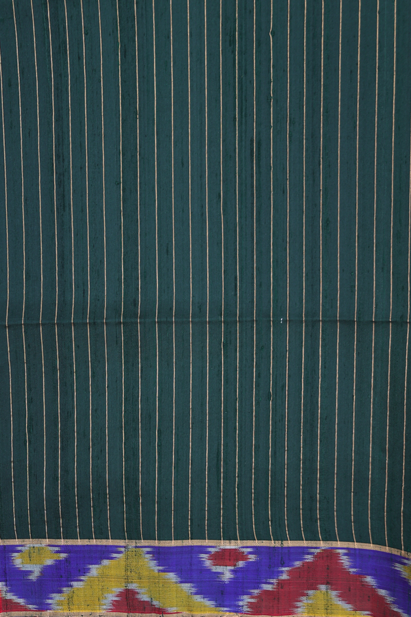 Raw Silk Saree In Green With Stripes Design