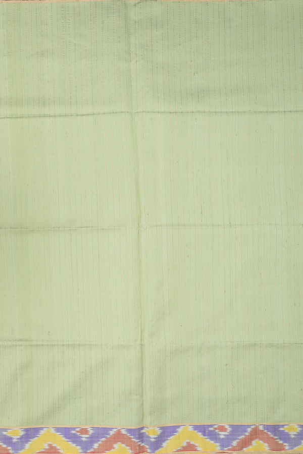 Raw Silk Saree In Green With Stripes Design