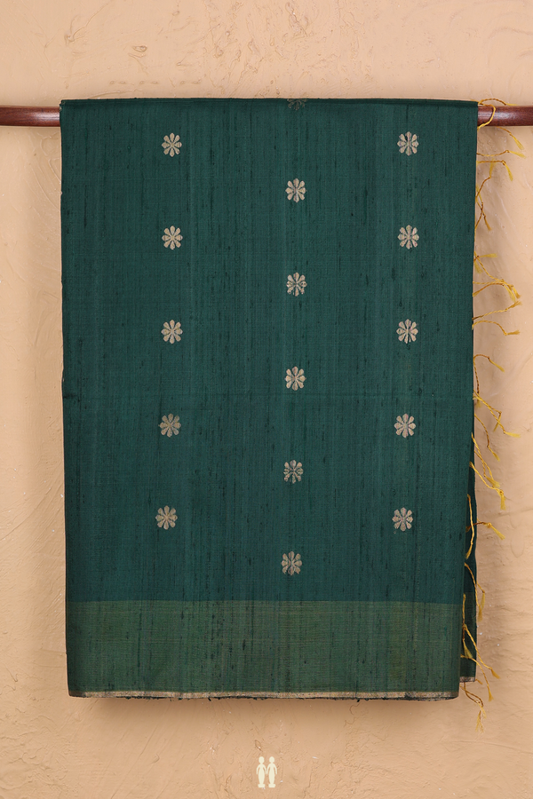 Raw Silk Saree In Forest Green With Floral Buttas