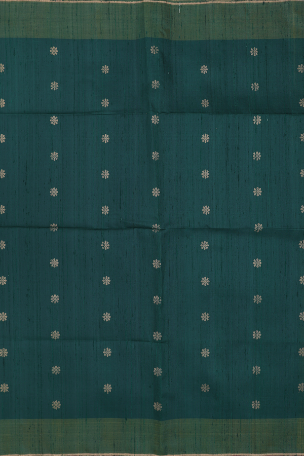 Raw Silk Saree In Forest Green With Floral Buttas