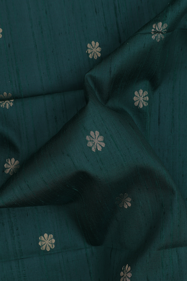 Raw Silk Saree In Forest Green With Floral Buttas