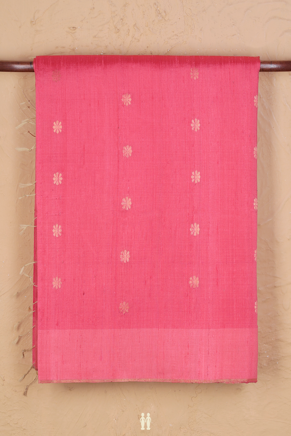 Raw Silk Saree In Pink With Floral Buttas