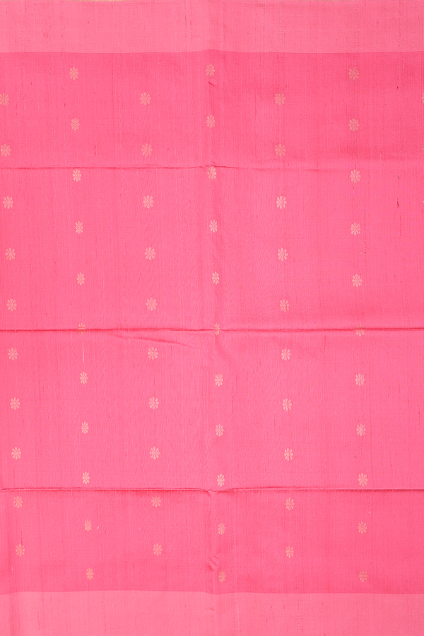 Raw Silk Saree In Pink With Floral Buttas