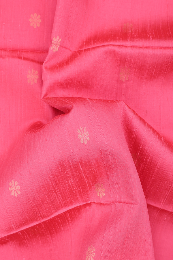 Raw Silk Saree In Pink With Floral Buttas