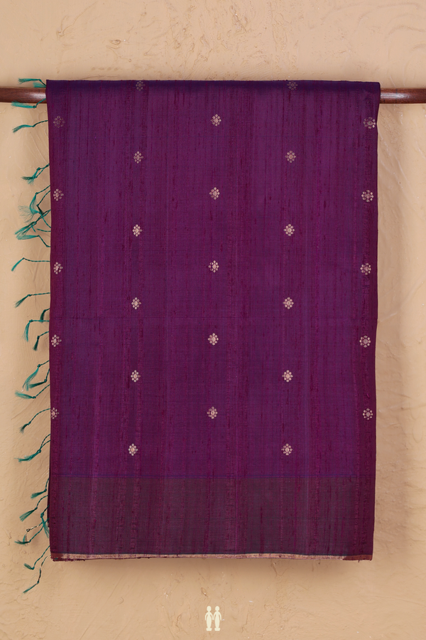 Raw Silk Saree In Purple With Floral Buttas