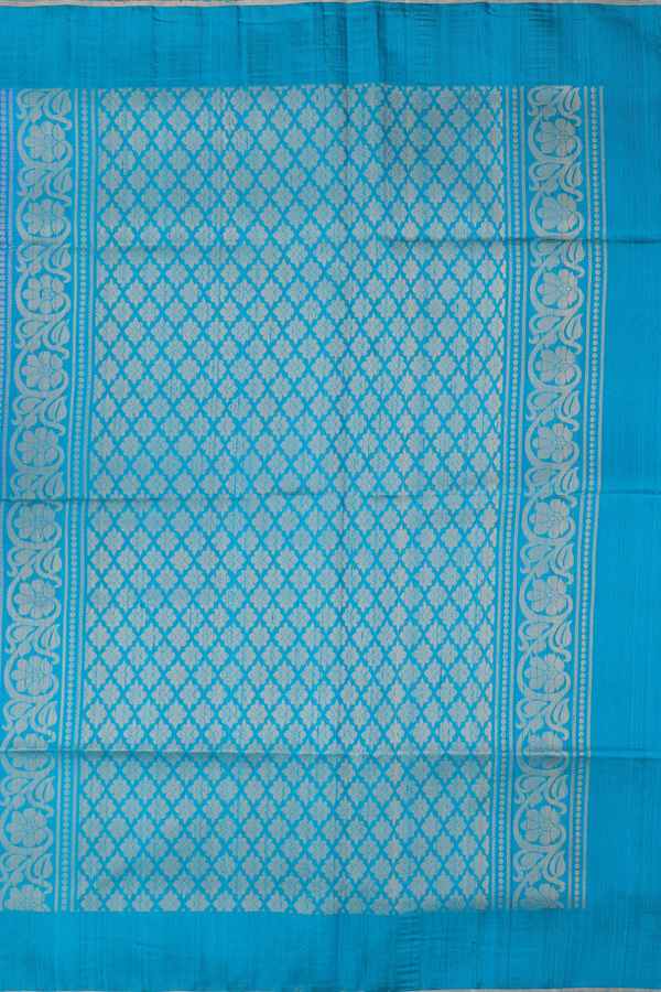 Raw Silk Saree In Navy Blue With Floral Buttas