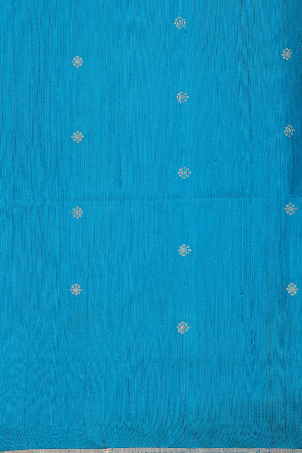 Raw Silk Saree In Navy Blue With Floral Buttas