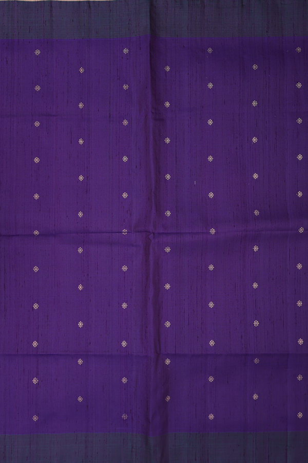 Raw Silk Saree In Navy Blue With Floral Buttas
