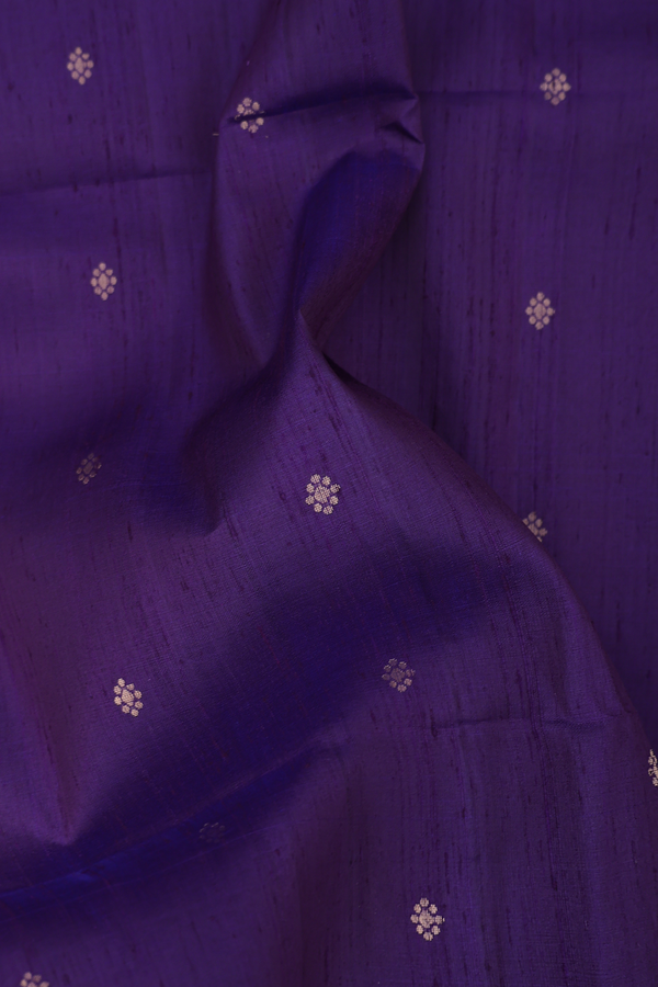 Raw Silk Saree In Navy Blue With Floral Buttas