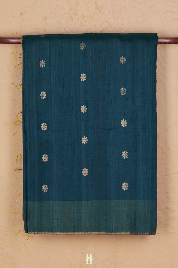 Raw Silk Saree In Green With Floral Buttas