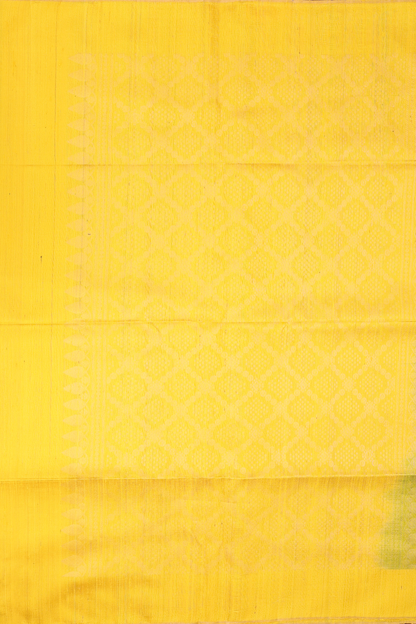 Raw Silk Saree In Green With Floral Buttas