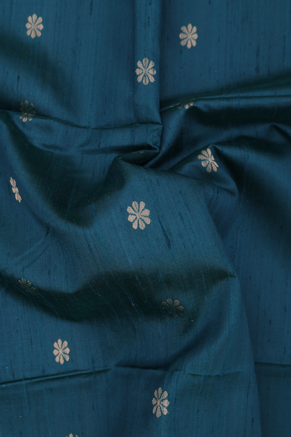 Raw Silk Saree In Green With Floral Buttas