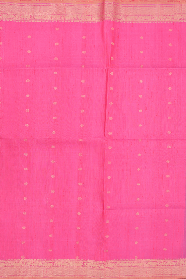 Raw Silk Saree In Pink With Floral Buttas