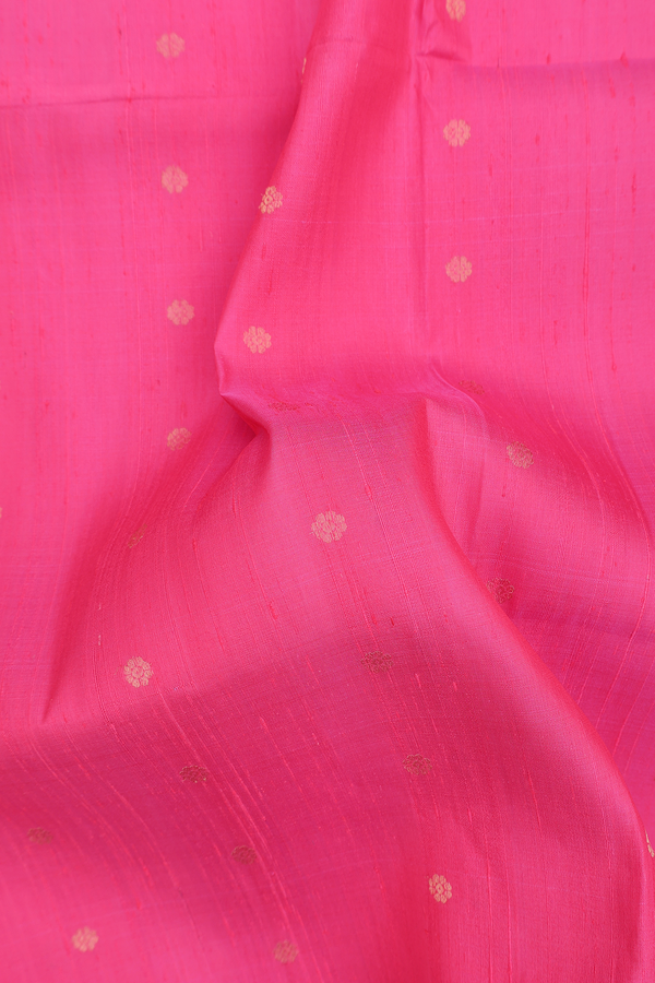 Raw Silk Saree In Pink With Floral Buttas