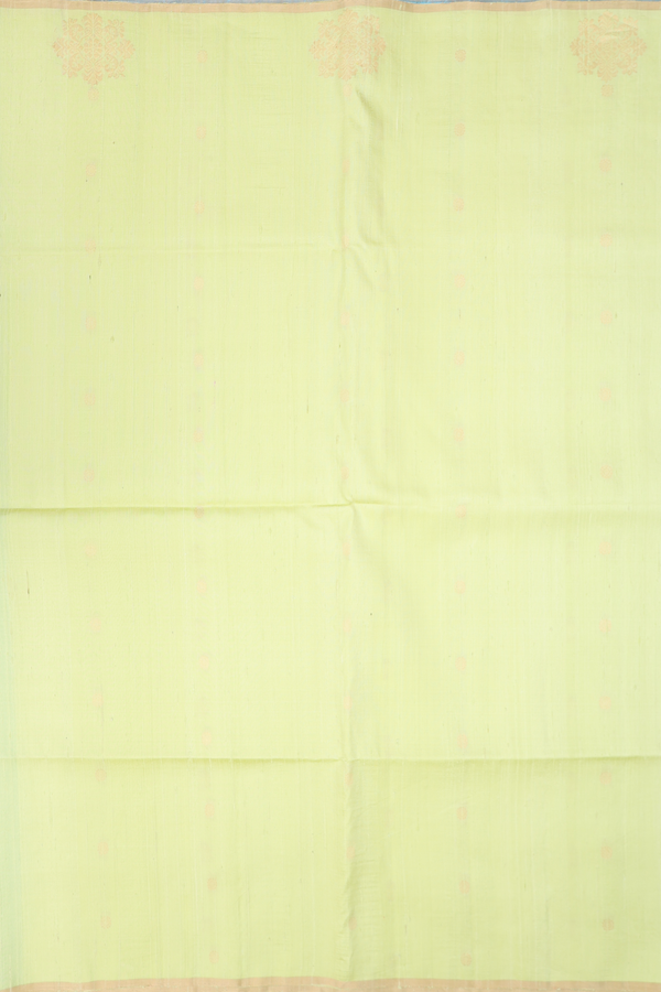Raw Silk Saree In Green With Floral Buttas