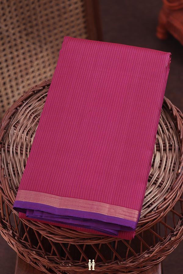 Kanchipuram Silk Saree In Purple Rose With Stripes Design