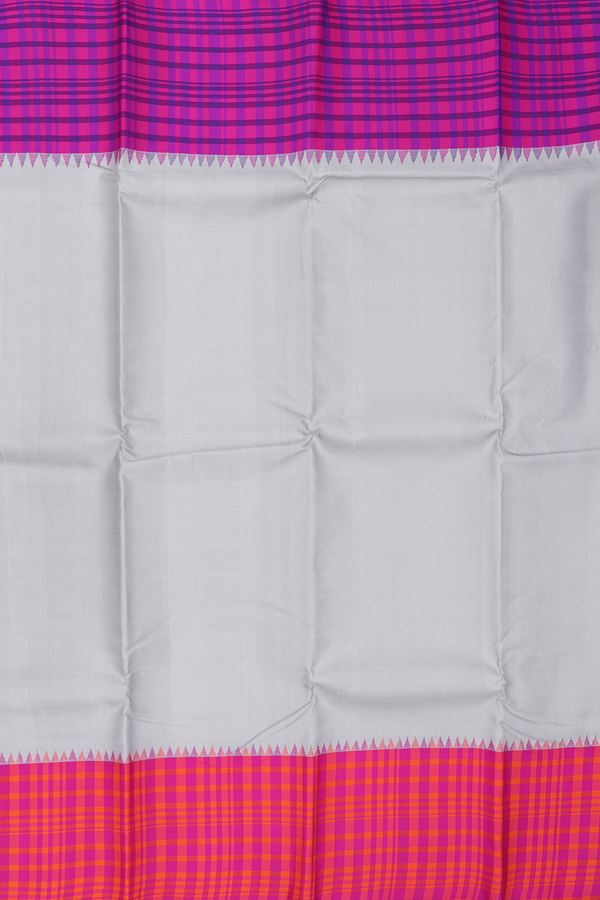 Kanchipuram Silk Saree In Grey With Ganga Jamuna Border