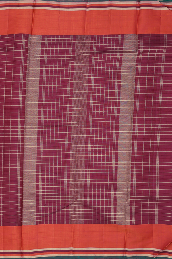 Kanchipuram Silk Saree In Maroon With Checks Design