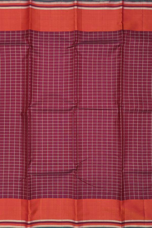 Kanchipuram Silk Saree In Maroon With Checks Design