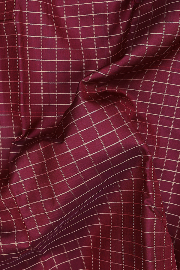 Kanchipuram Silk Saree In Maroon With Checks Design