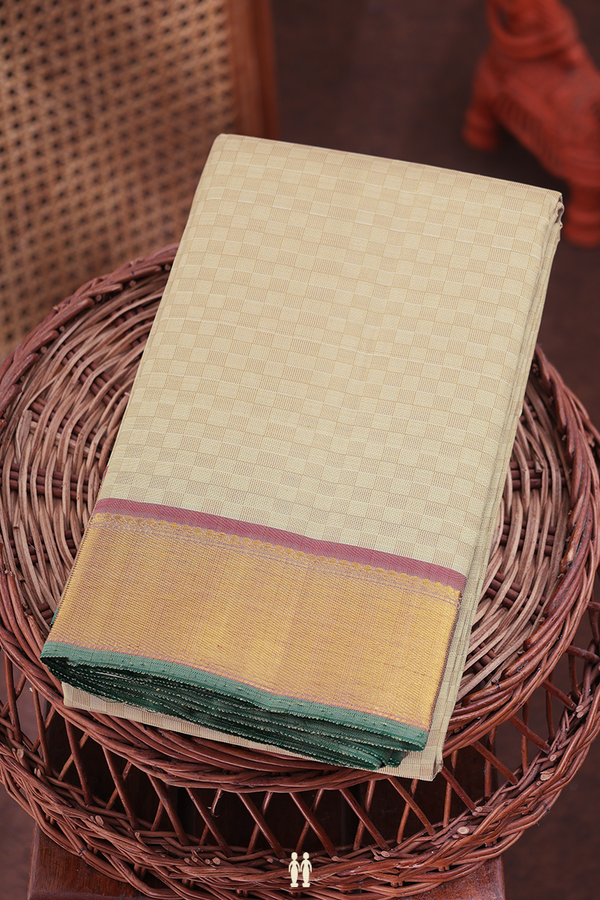 Kanchipuram Silk Saree In Cream With Pale Brown Madippu Kattam