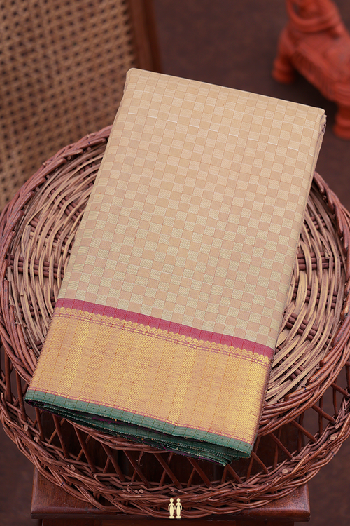 Kanchipuram Silk Saree In Light Brown With Paai Madippu Kattam