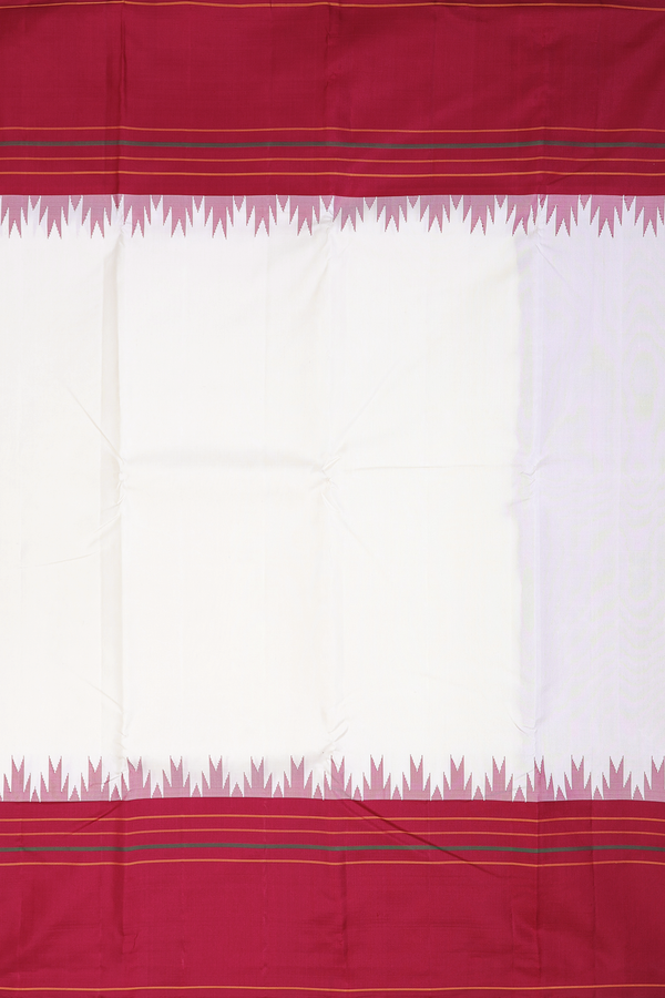 Kanchipuram Silk Saree In White With Temple Border