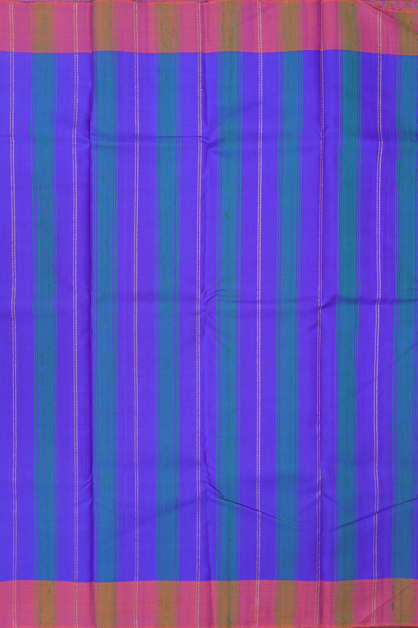 Kanchipuram Silk Saree In Indigo Blue With Stripes Design
