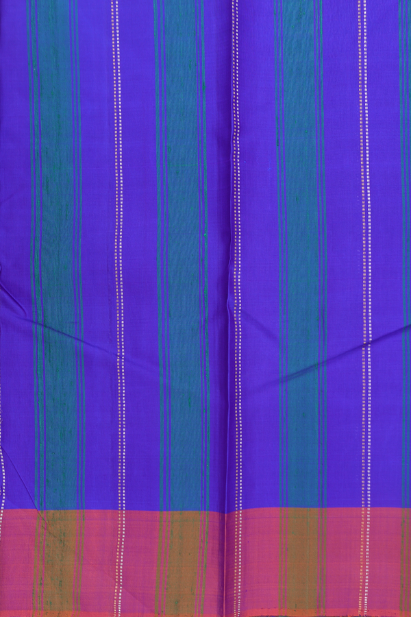 Kanchipuram Silk Saree In Indigo Blue With Stripes Design