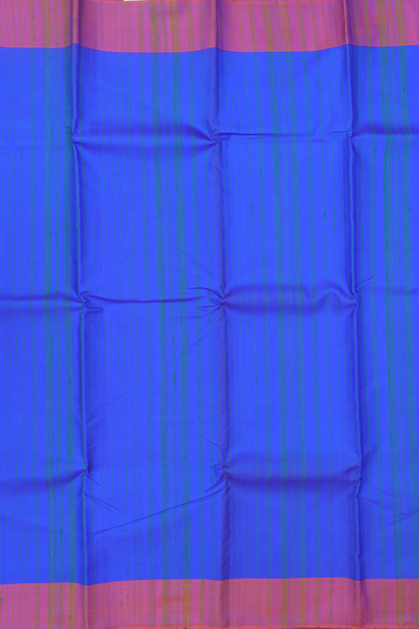 Kanchipuram Silk Saree In Indigo Blue With Stripes Design