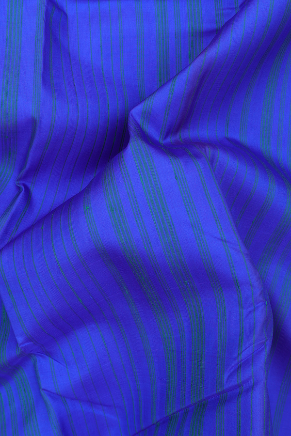 Kanchipuram Silk Saree In Indigo Blue With Stripes Design