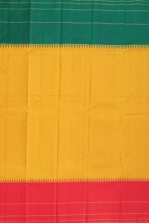Kanchipuram Silk Saree In Saffron Yellow With Checks Design