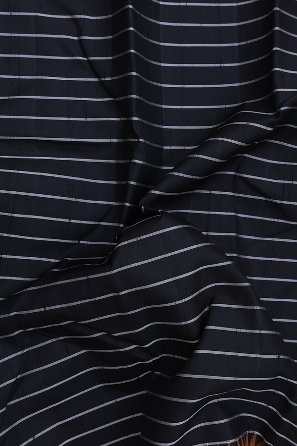 Kanchipuram Silk Saree In Black With Stripes Design