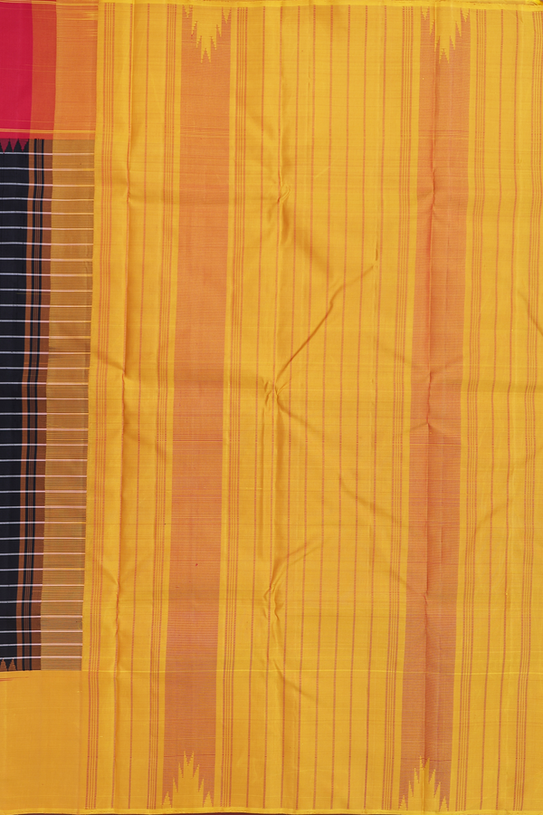 Kanchipuram Silk Saree In Black With Stripes Design