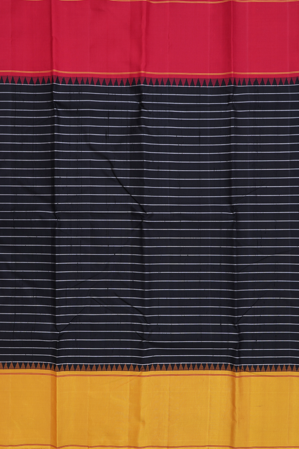 Kanchipuram Silk Saree In Black With Stripes Design