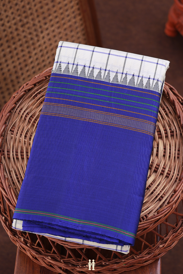 Kanchipuram Silk Saree In White With Checks Design