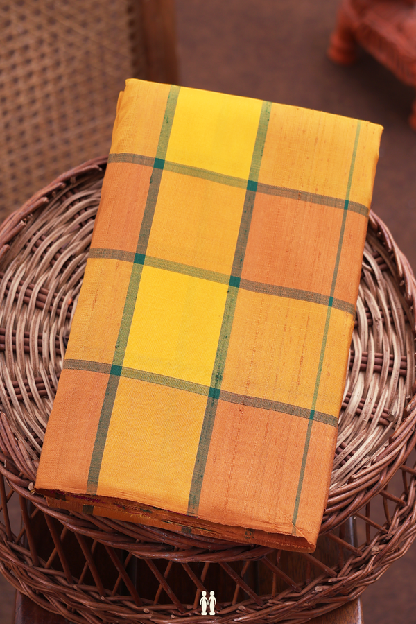 Kanchipuram Silk Saree In Yellow With Checks Design