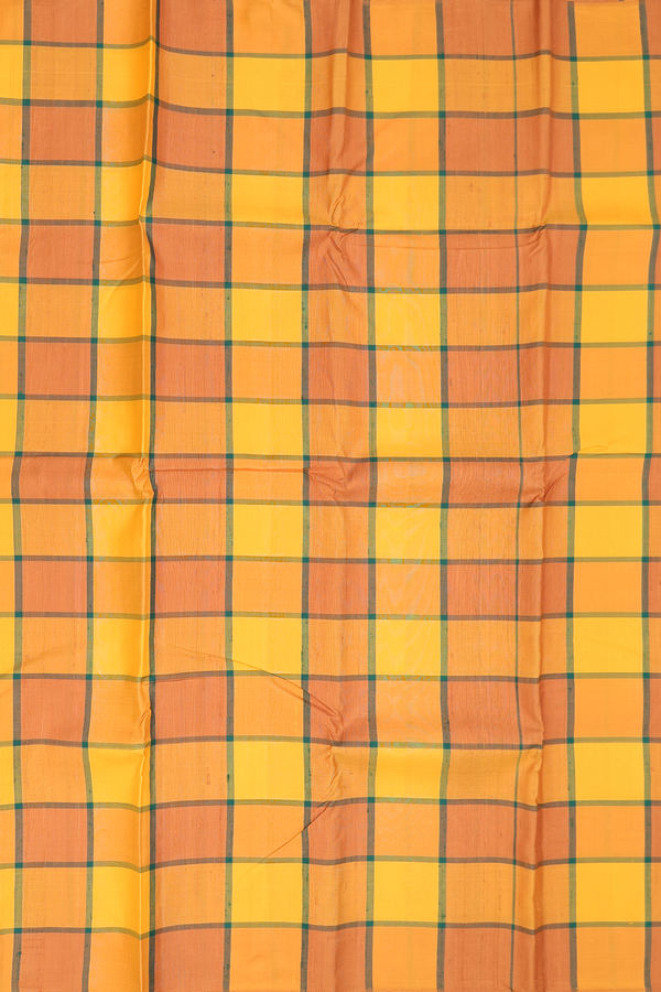 Kanchipuram Silk Saree In Yellow With Checks Design