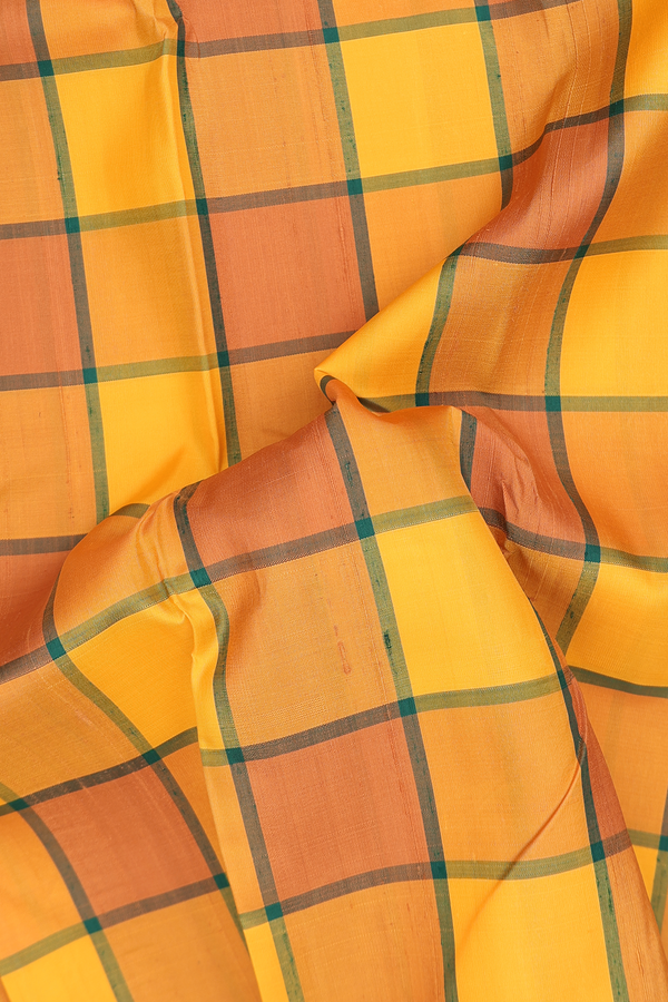 Kanchipuram Silk Saree In Yellow With Checks Design