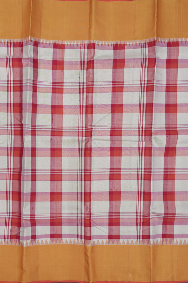 Kanchipuram Silk Saree In Grey And Red With Checks Design
