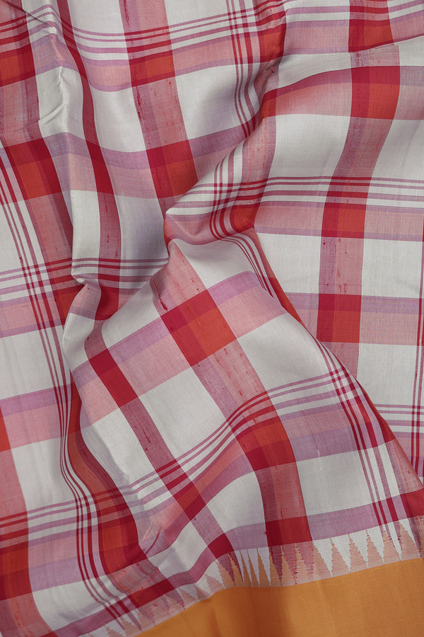 Kanchipuram Silk Saree In Grey And Red With Checks Design