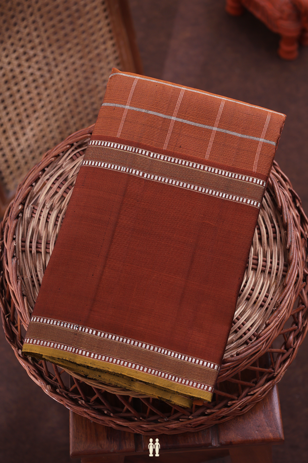 Kanchipuram Silk Saree In Saddle Brown With Checks Design