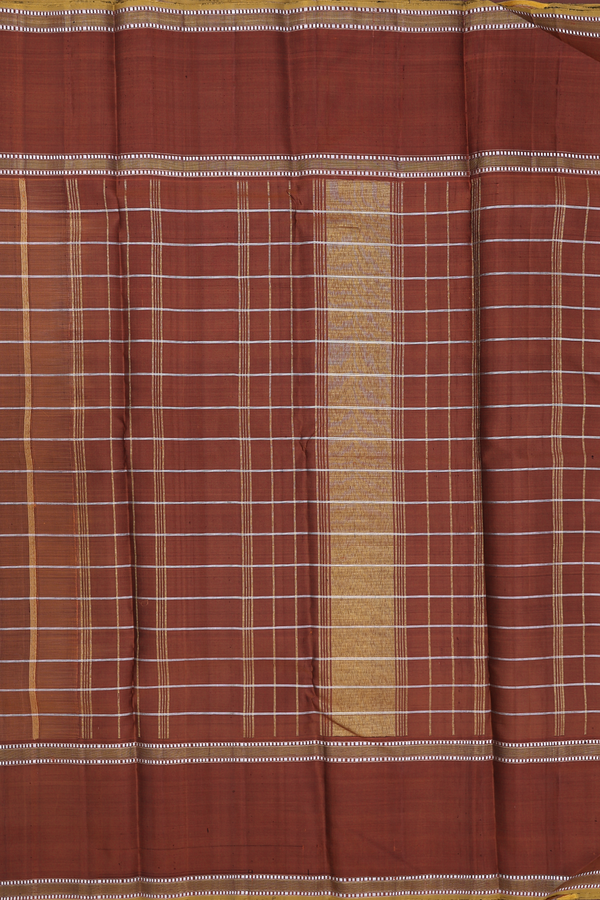 Kanchipuram Silk Saree In Saddle Brown With Checks Design