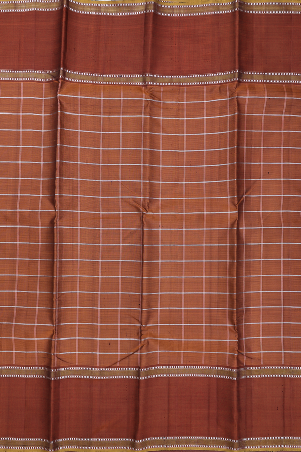 Kanchipuram Silk Saree In Saddle Brown With Checks Design