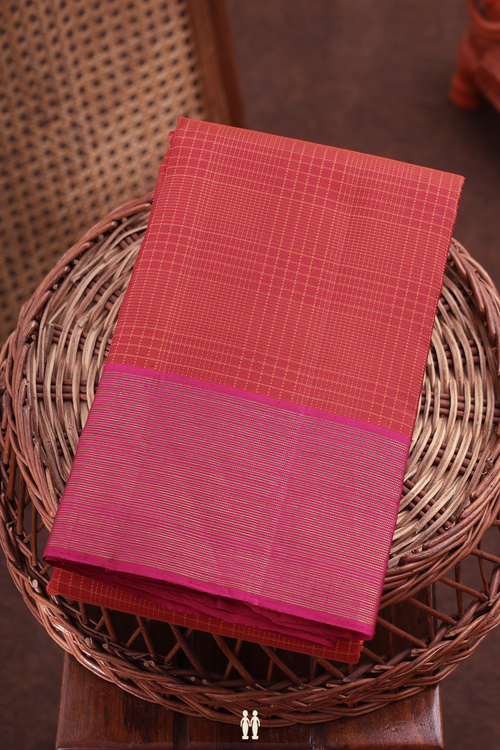 Kanchipuram Silk Saree In Red With Checks Design