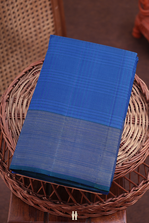 Kanchipuram Silk Saree In Cobalt Blue With Checks Design