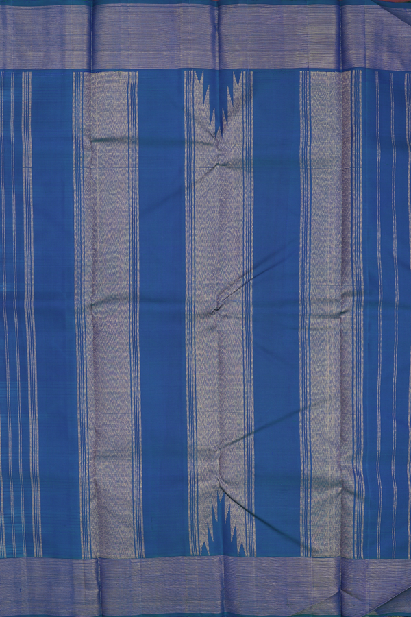 Kanchipuram Silk Saree In Cobalt Blue With Checks Design